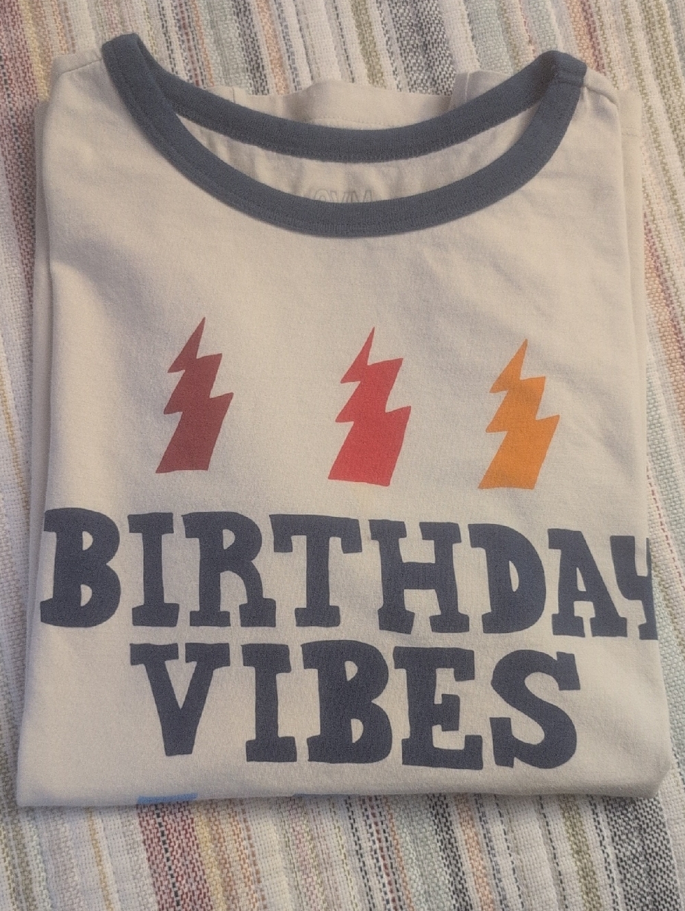 Gymboree White Tee with Blue Trim and Lightning Bolt Graphic